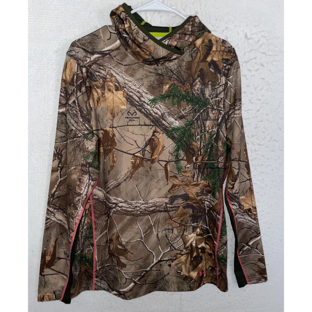 Under Armour Womens Fitted Scent Control Real Tree Camo Hoodie XL Cold Gear top